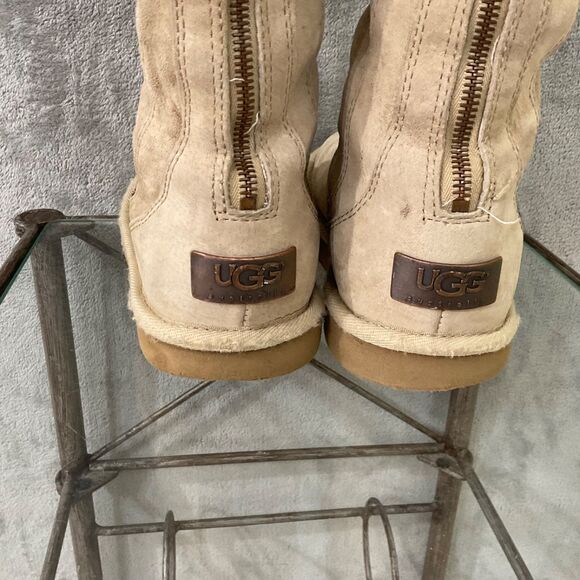 UGG Knightsbridge Tall Suede Boots 5119 women’s size 6 Tan Shearling  Back Zip - Picture 2 of 15